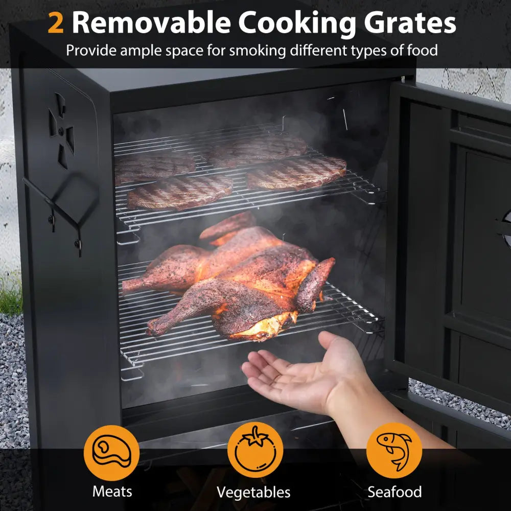 Vertical 2-tier Outdoor Barbeque Grill with Temperature Gauge - Black - Outdoor Grills