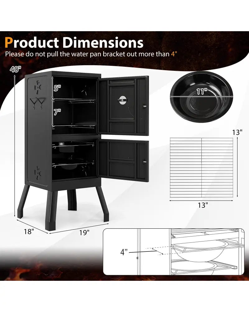 Vertical 2-tier Outdoor Barbeque Grill with Temperature Gauge - Black - Outdoor Grills