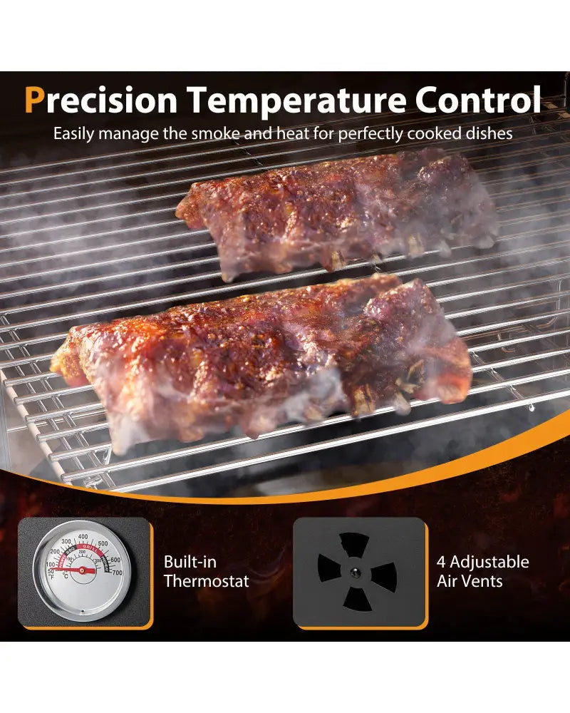 Vertical 2-tier Outdoor Barbeque Grill with Temperature Gauge - Black - Outdoor Grills