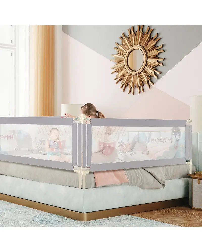 Vertical Lifting Baby Bed Rail with Lock-L - Gray - Bed Rails