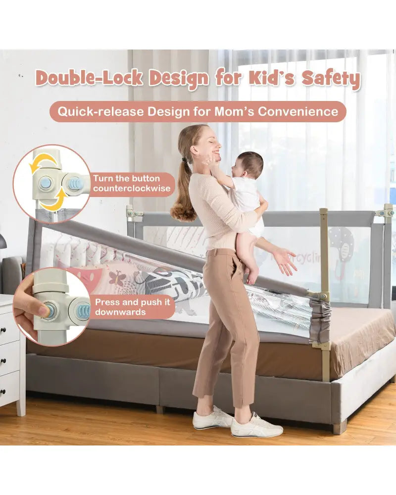Vertical Lifting Baby Bed Rail with Lock-L - Gray - Bed Rails