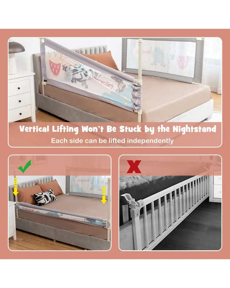 Vertical Lifting Baby Bed Rail with Lock-L - Gray - Bed Rails