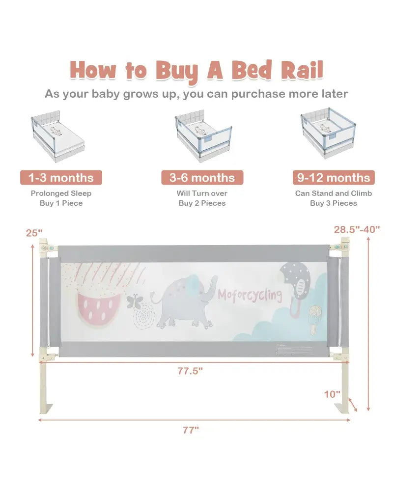 Vertical Lifting Baby Bed Rail with Lock-L - Gray - Bed Rails