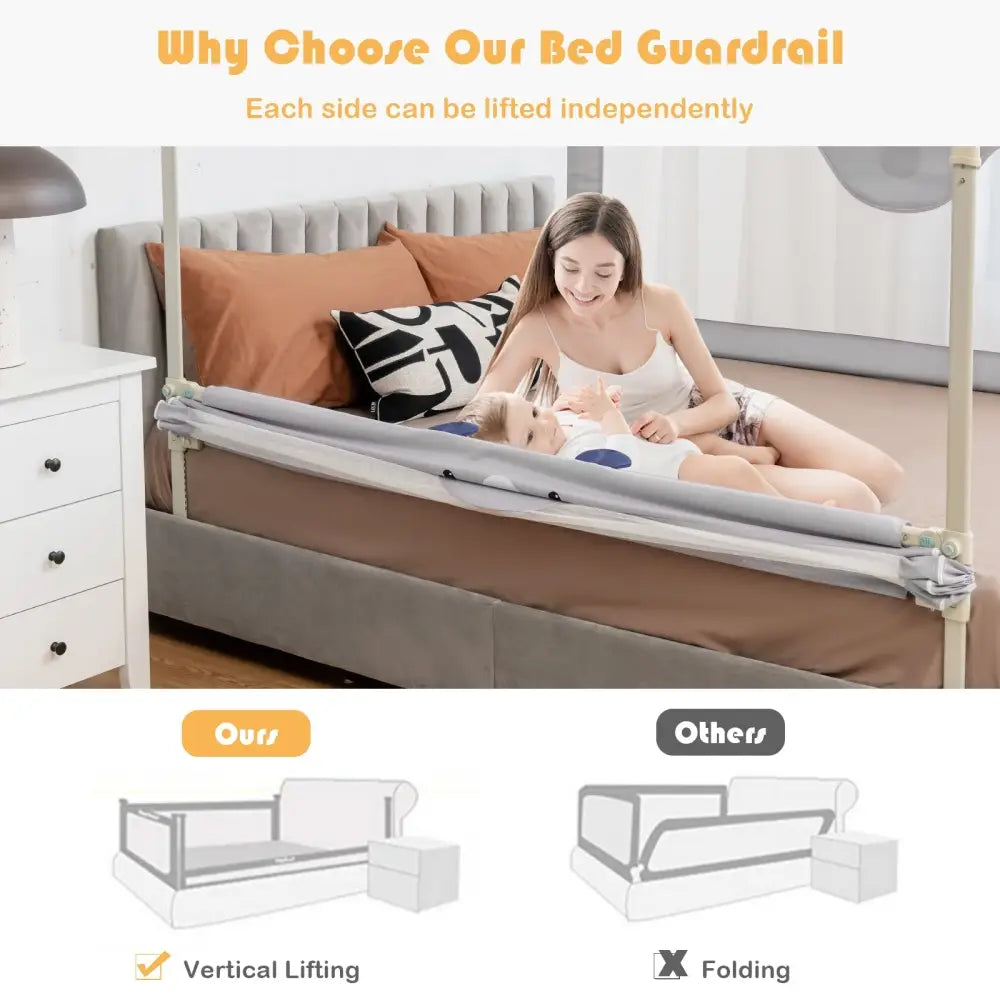 Vertical Lifting Baby Bedrail Guard with Lock-Gray - Gray - Bed Rails
