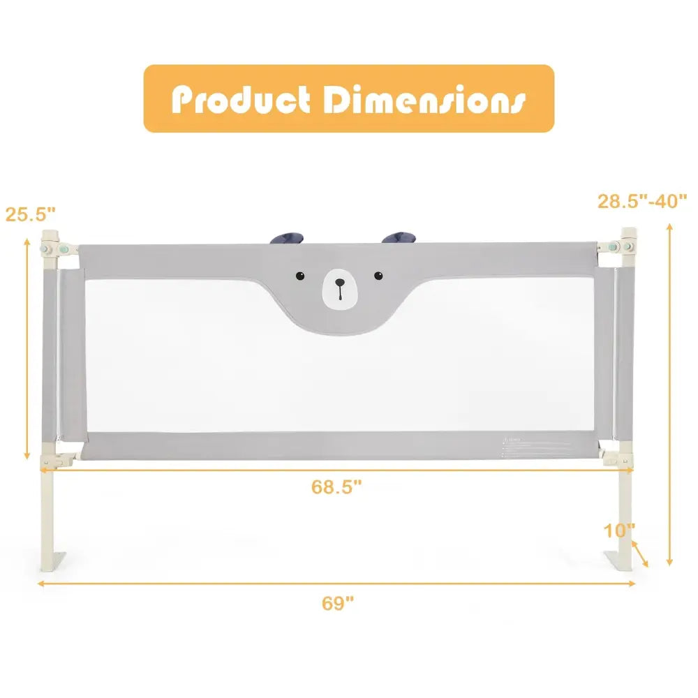 Vertical Lifting Baby Bedrail Guard with Lock-Gray - Gray - Bed Rails