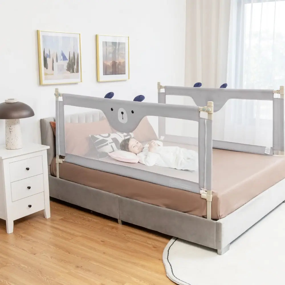 Vertical Lifting Baby Bedrail Guard with Lock-Gray - Gray - Bed Rails
