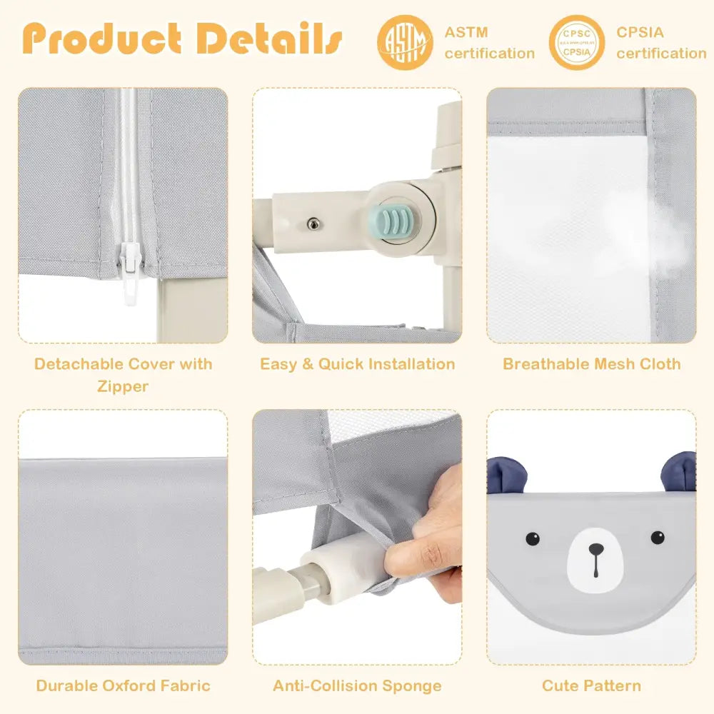 Vertical Lifting Baby Bedrail Guard with Lock-Gray - Gray - Bed Rails