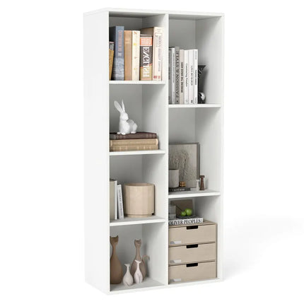 Vertical or Horizontal Freestanding Bookshelf with 7 Compartments-White - White - Bookcases