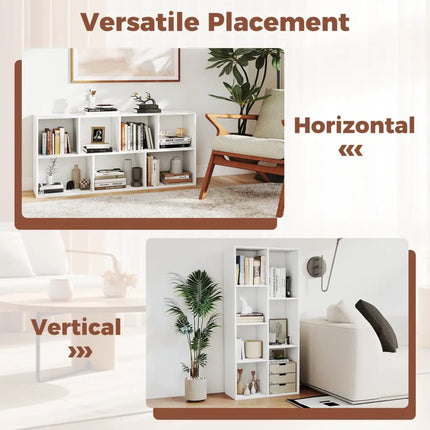 Vertical or Horizontal Freestanding Bookshelf with 7 Compartments-White - White - Bookcases
