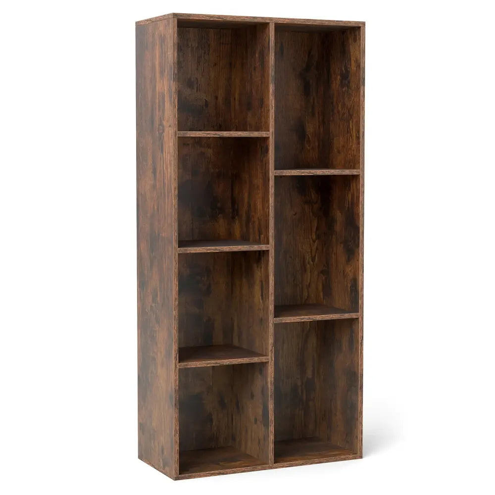 Vertical or Horizontal Freestanding Bookshelf with 7 Compartments-Rustic Brown - Rustic Brown - Bookcases