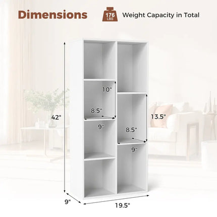 Vertical or Horizontal Freestanding Bookshelf with 7 Compartments-White - White - Bookcases