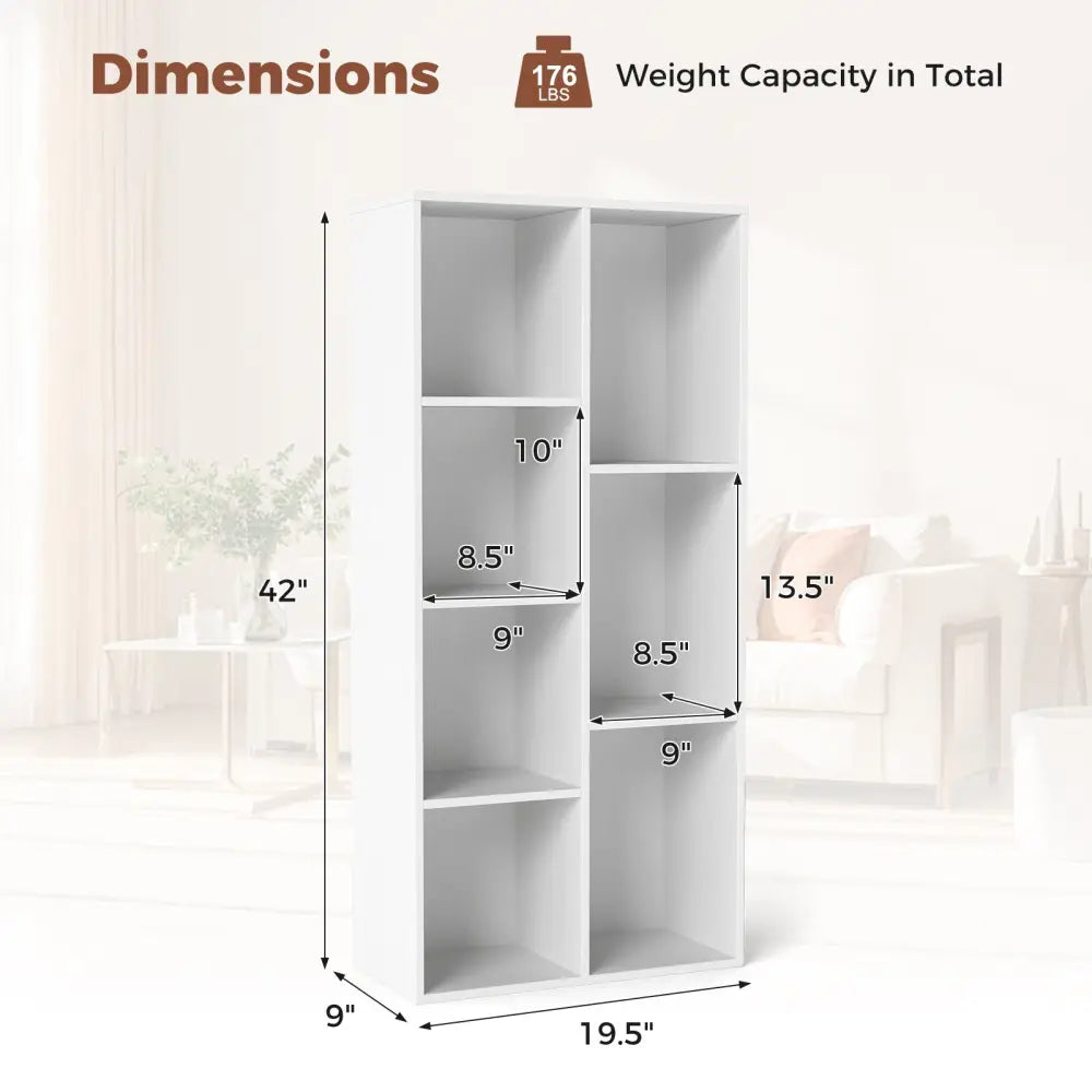Vertical or Horizontal Freestanding Bookshelf with 7 Compartments-White - White - Bookcases