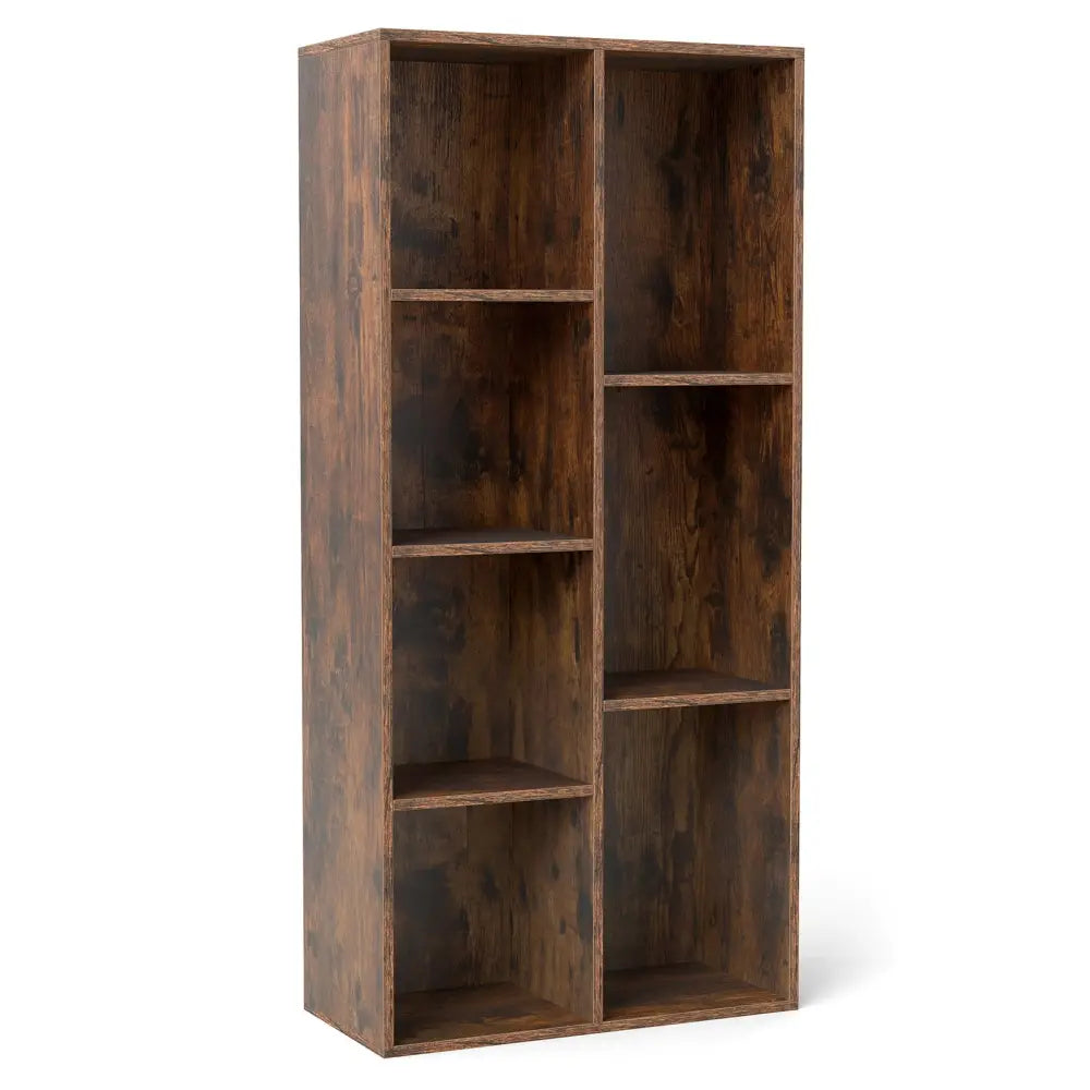Vertical or Horizontal Freestanding Bookshelf with 7 Compartments-Rustic Brown - Rustic Brown - Bookcases