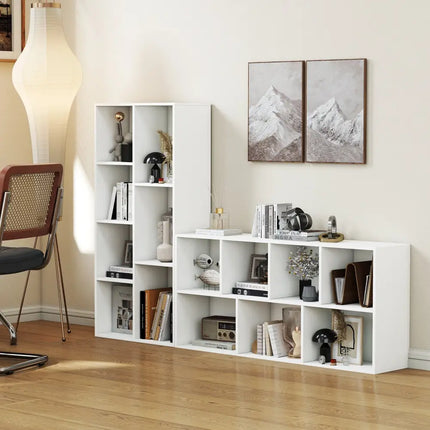 Vertical or Horizontal Freestanding Bookshelf with 7 Compartments-White - White - Bookcases