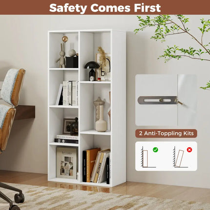 Vertical or Horizontal Freestanding Bookshelf with 7 Compartments-White - White - Bookcases