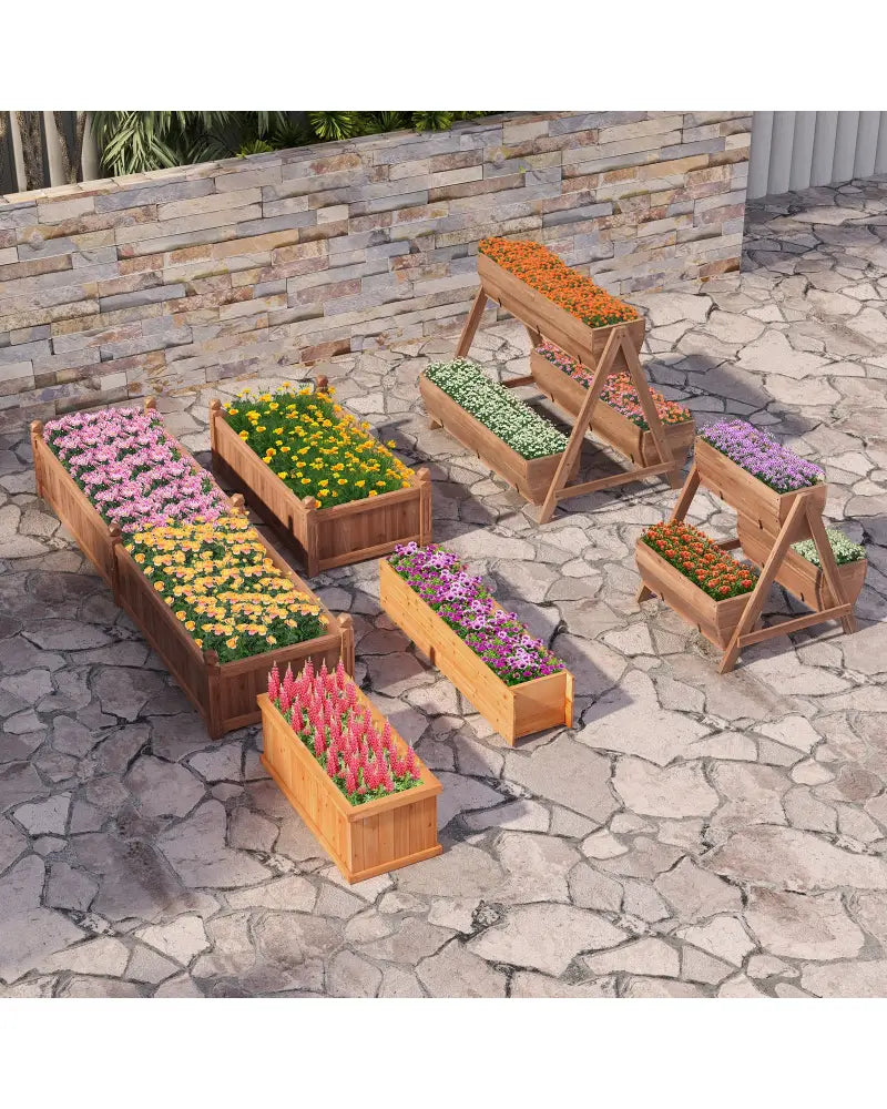 Vertical Raised Garden bed with 3 Wooden Planter Boxes-L - Brown - Raised Garden Beds