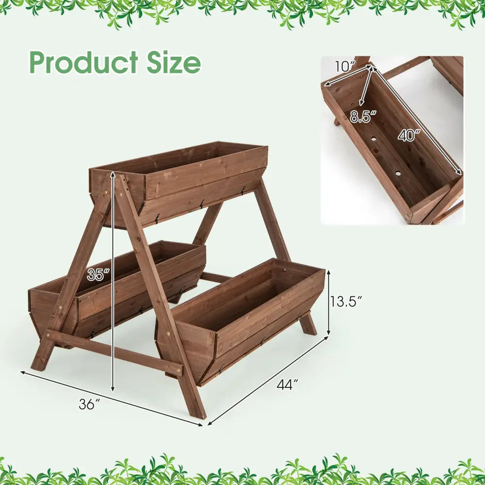 Vertical Raised Garden bed with 3 Wooden Planter Boxes-L - Brown - Raised Garden Beds