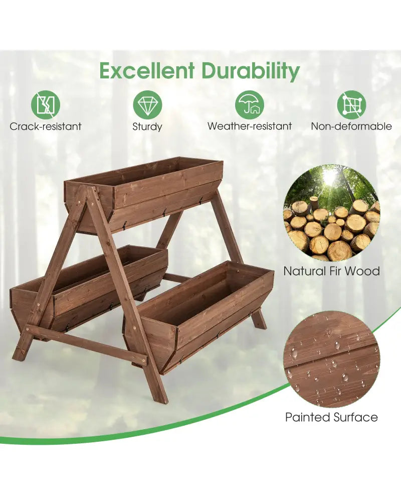 Vertical Raised Garden bed with 3 Wooden Planter Boxes-L - Brown - Raised Garden Beds