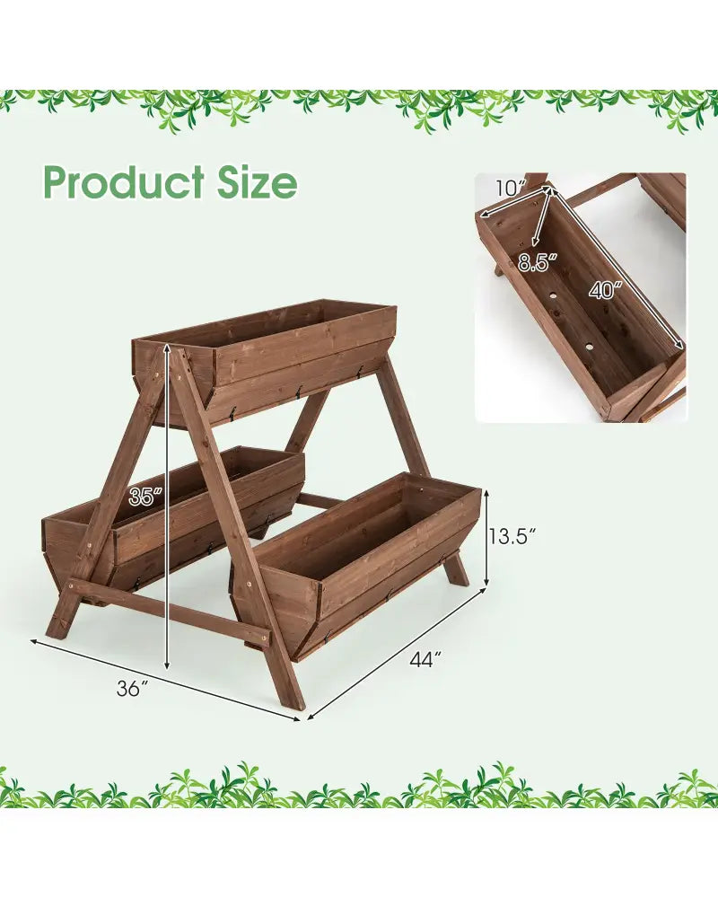 Vertical Raised Garden bed with 3 Wooden Planter Boxes-L - Brown - Raised Garden Beds