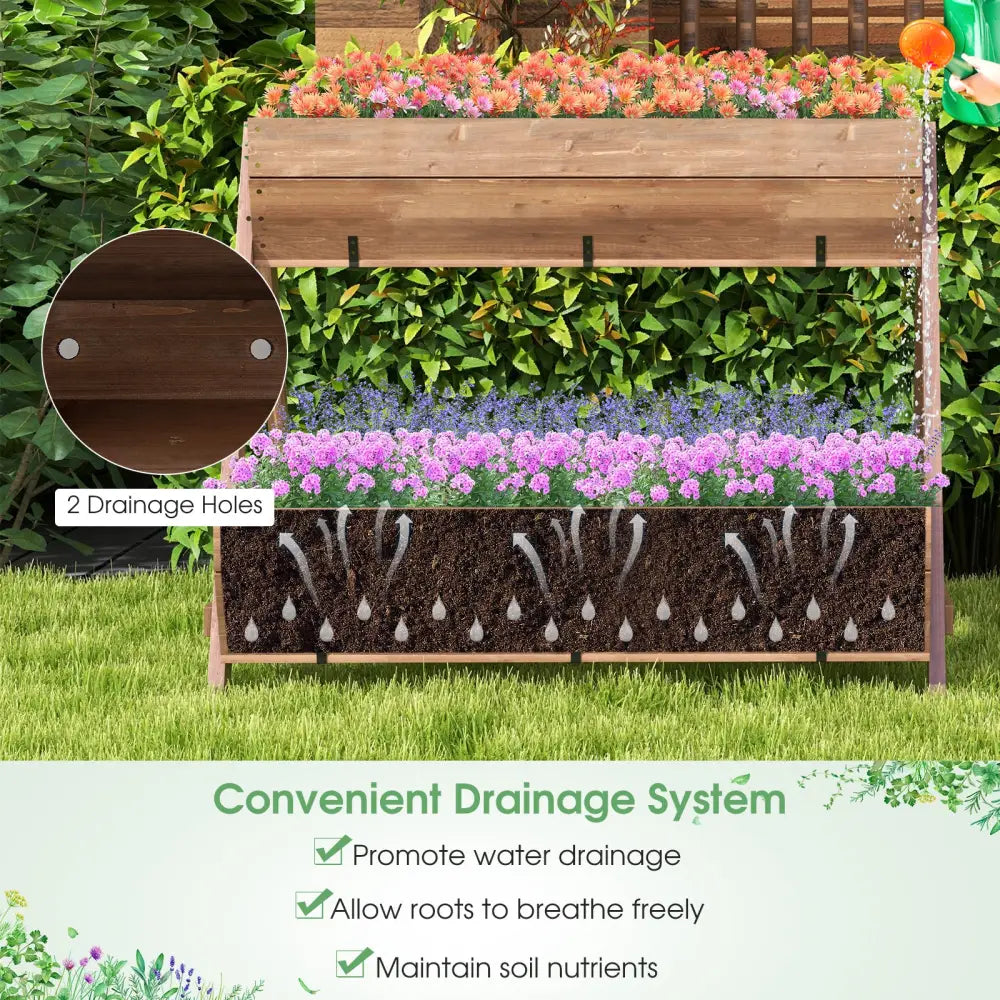 Vertical Raised Garden bed with 3 Wooden Planter Boxes-L - Brown - Raised Garden Beds