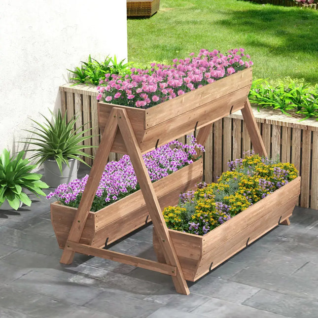 Vertical Raised Garden bed with 3 Wooden Planter Boxes-L - Brown - Raised Garden Beds