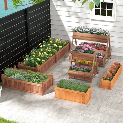 Vertical Raised Garden bed with 3 Wooden Planter Boxes-S - Brown - Raised Garden Beds