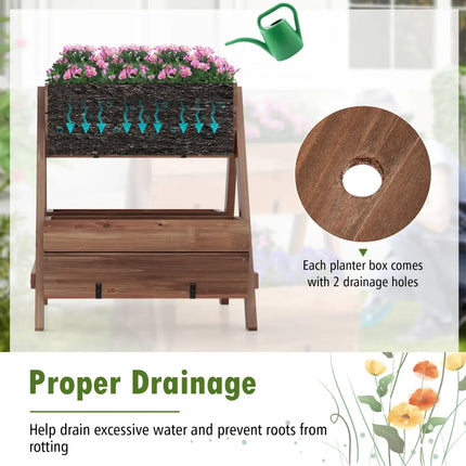 Vertical Raised Garden bed with 3 Wooden Planter Boxes-S - Brown - Raised Garden Beds