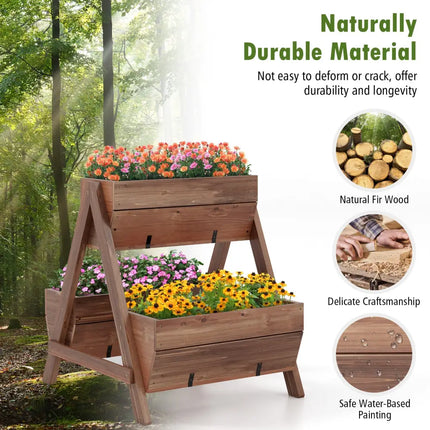 Vertical Raised Garden bed with 3 Wooden Planter Boxes-S - Brown - Raised Garden Beds