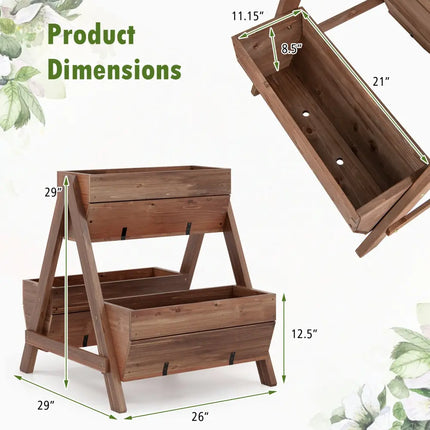 Vertical Raised Garden bed with 3 Wooden Planter Boxes-S - Brown - Raised Garden Beds
