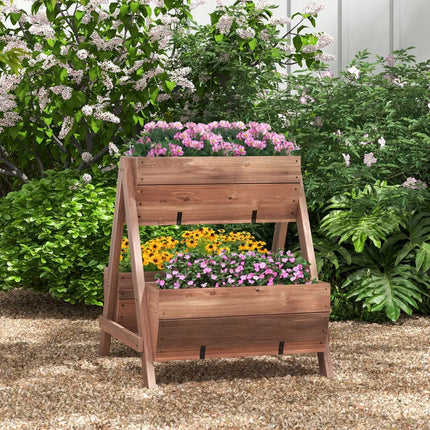 Vertical Raised Garden bed with 3 Wooden Planter Boxes-S - Brown - Raised Garden Beds