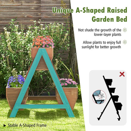 Vertical Raised Garden bed with 3 Wooden Planter Boxes-S - Brown - Raised Garden Beds