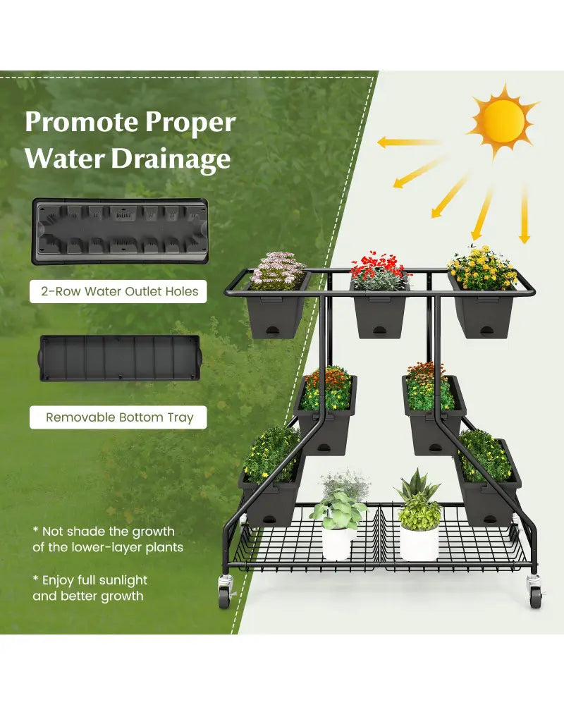 Vertical Raised Garden Bed with 7 Planter Boxes and Storage Baskets-Black - Black - Raised Garden Beds