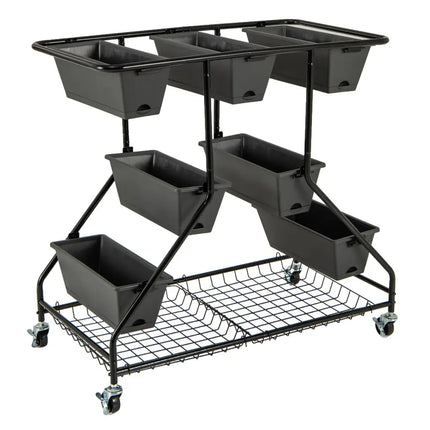 Vertical Raised Garden Bed with 7 Planter Boxes and Storage Baskets-Black - Black - Raised Garden Beds