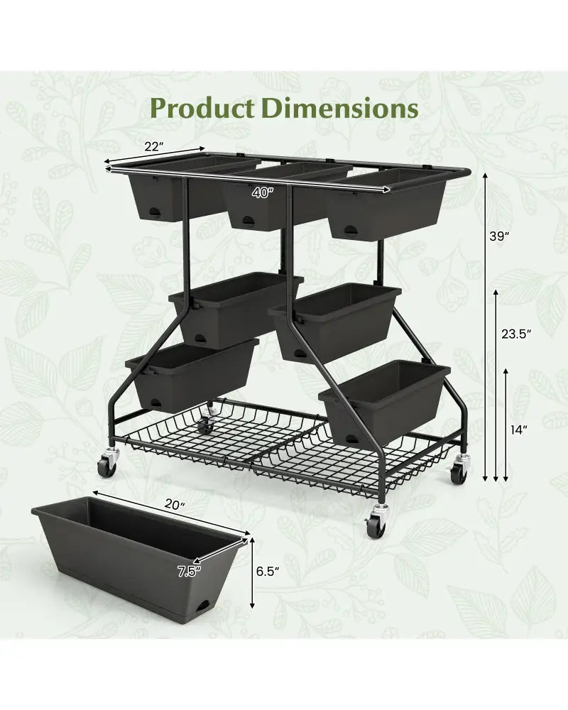 Vertical Raised Garden Bed with 7 Planter Boxes and Storage Baskets-Black - Black - Raised Garden Beds