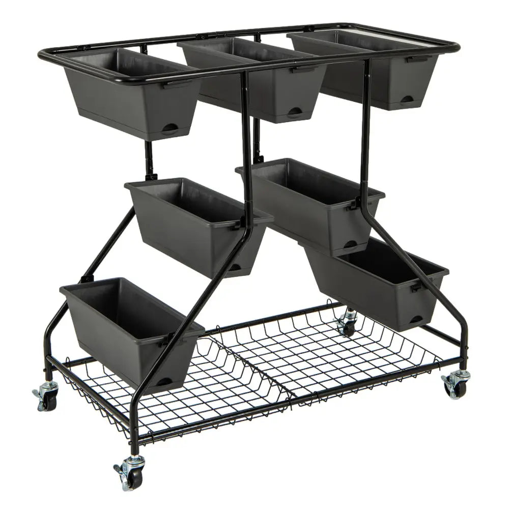 Vertical Raised Garden Bed with 7 Planter Boxes and Storage Baskets-Black - Black - Raised Garden Beds
