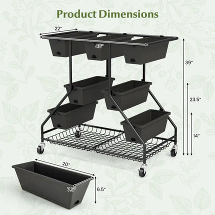 Vertical Raised Garden Bed with 7 Planter Boxes and Storage Baskets-Black - Black - Raised Garden Beds