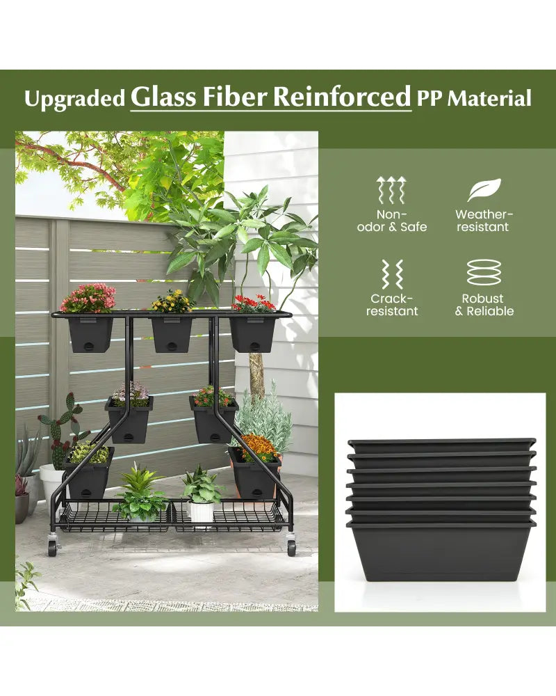 Vertical Raised Garden Bed with 7 Planter Boxes and Storage Baskets-Black - Black - Raised Garden Beds