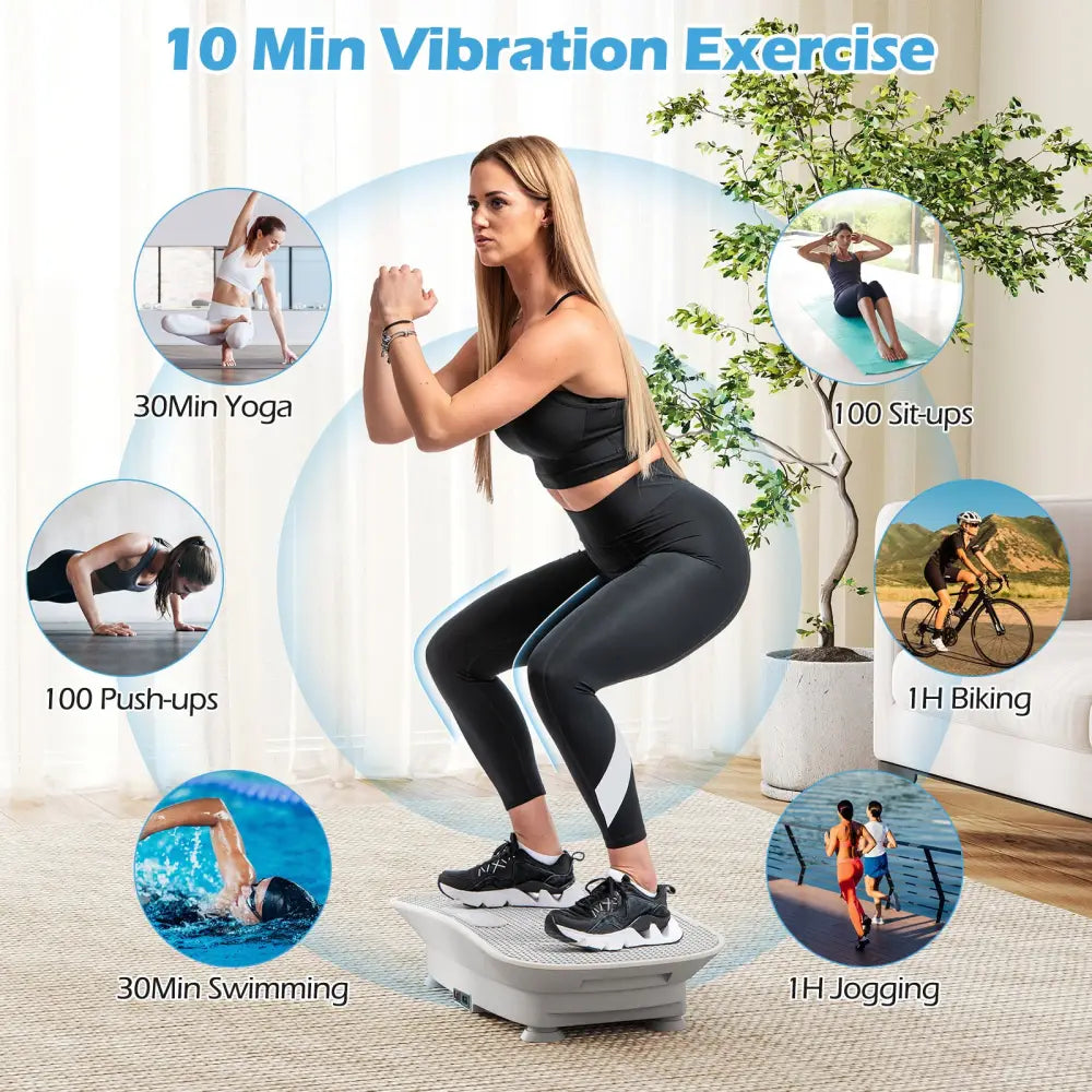 Vibration Plate Exercise Machine for Lymphatic Drainage and Weight Loss with 10 Speed Intensities-Gray - Gray