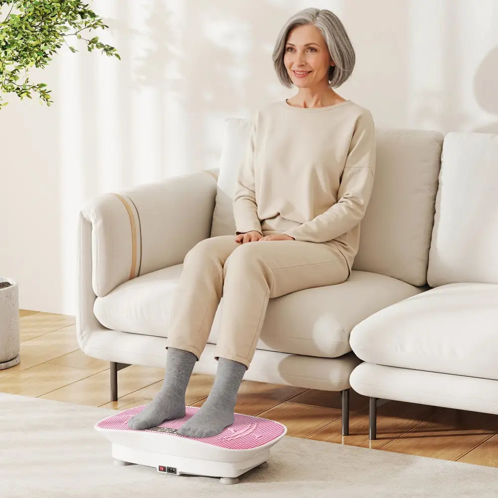 Vibration Plate Exercise Machine for Lymphatic Drainage and Weight Loss with 10 Speed Intensities-White - White & Pink