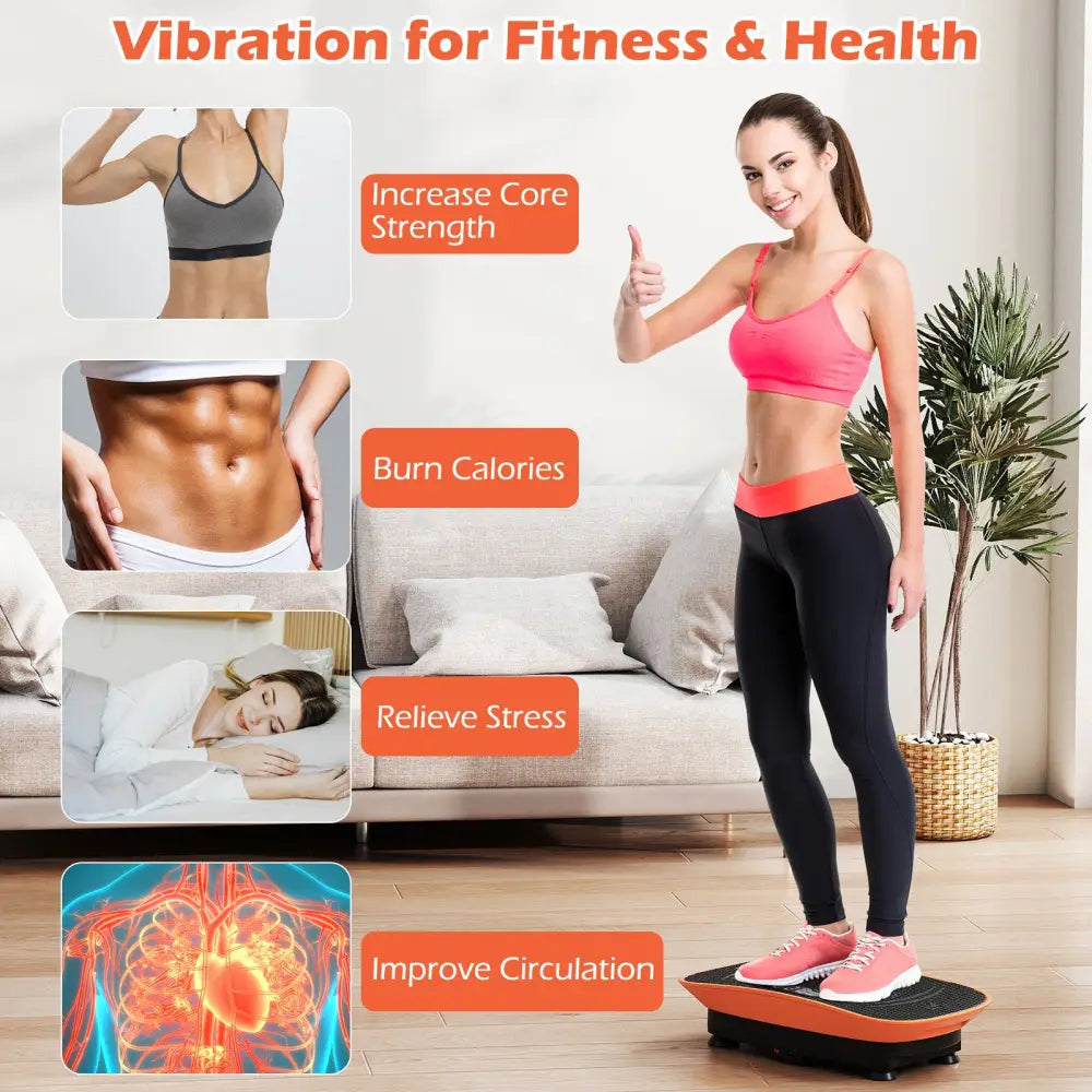 Vibration Plate Exercise Machine for Lymphatic Drainage and Weight Loss with 10 Speed Intensities-Orange - Orange