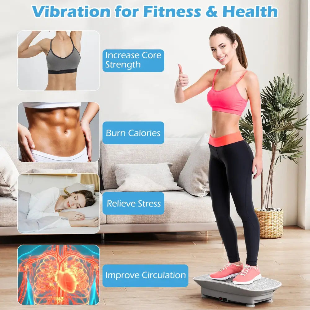 Vibration Plate Exercise Machine for Lymphatic Drainage and Weight Loss with 10 Speed Intensities-Gray - Gray