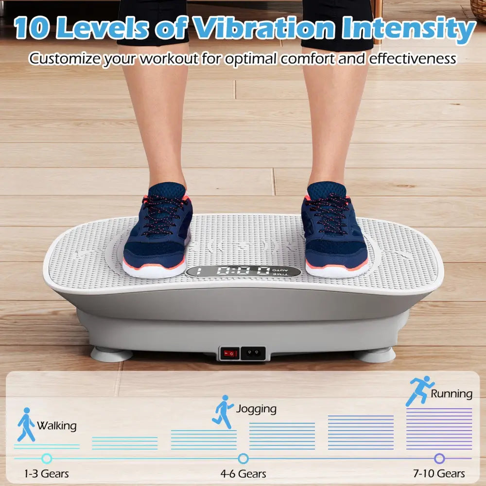 Vibration Plate Exercise Machine for Lymphatic Drainage and Weight Loss with 10 Speed Intensities-Gray - Gray
