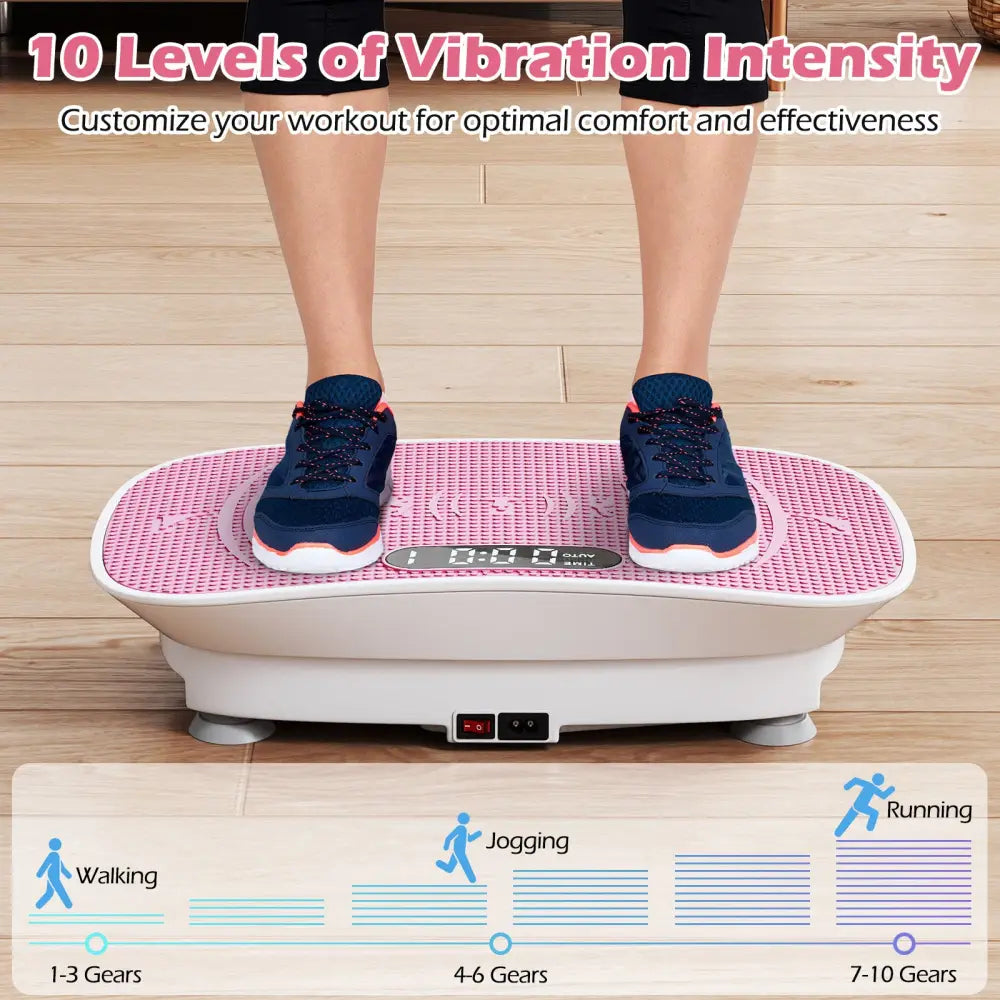 Vibration Plate Exercise Machine for Lymphatic Drainage and Weight Loss with 10 Speed Intensities-White - White & Pink