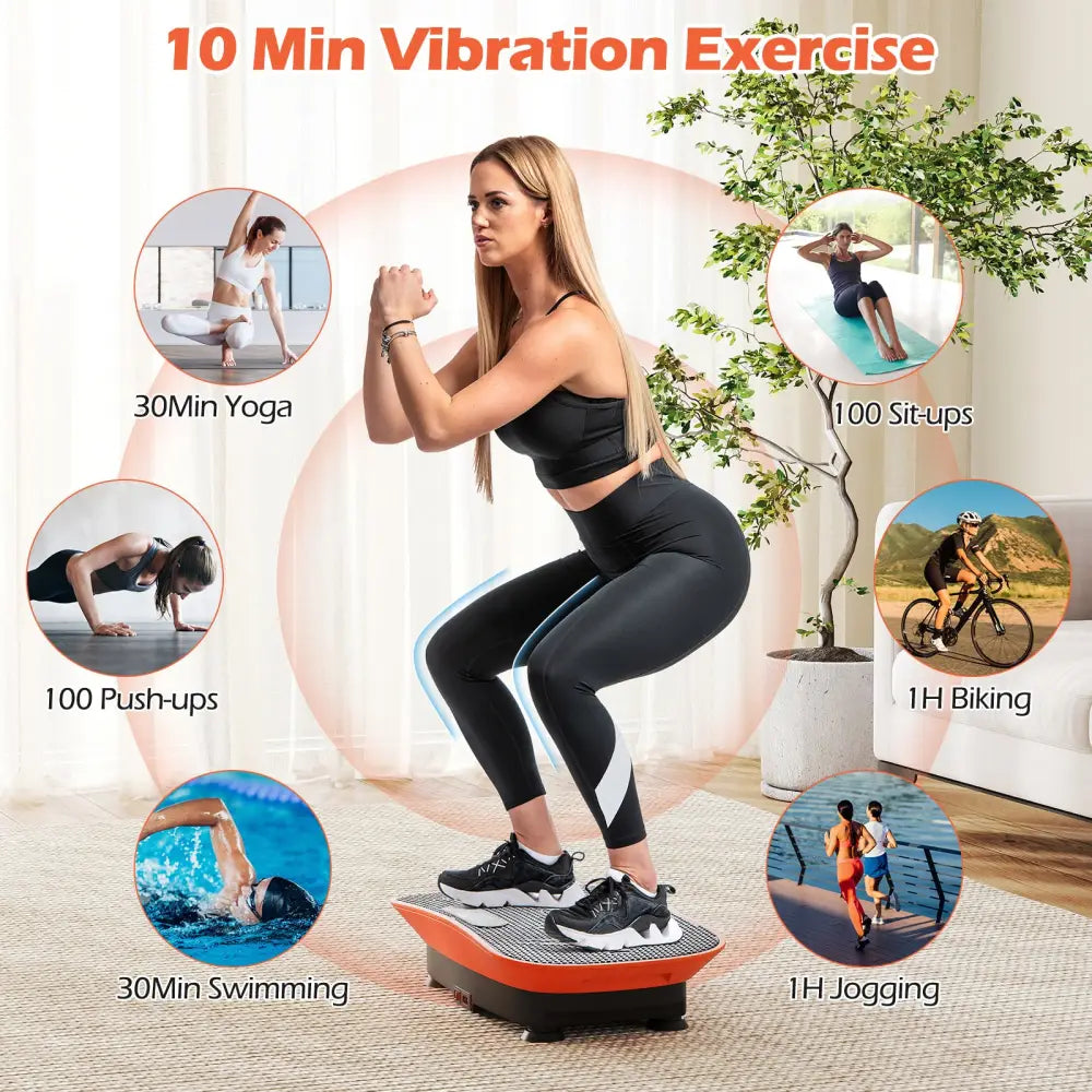 Vibration Plate Exercise Machine for Lymphatic Drainage and Weight Loss with 10 Speed Intensities-Orange - Orange