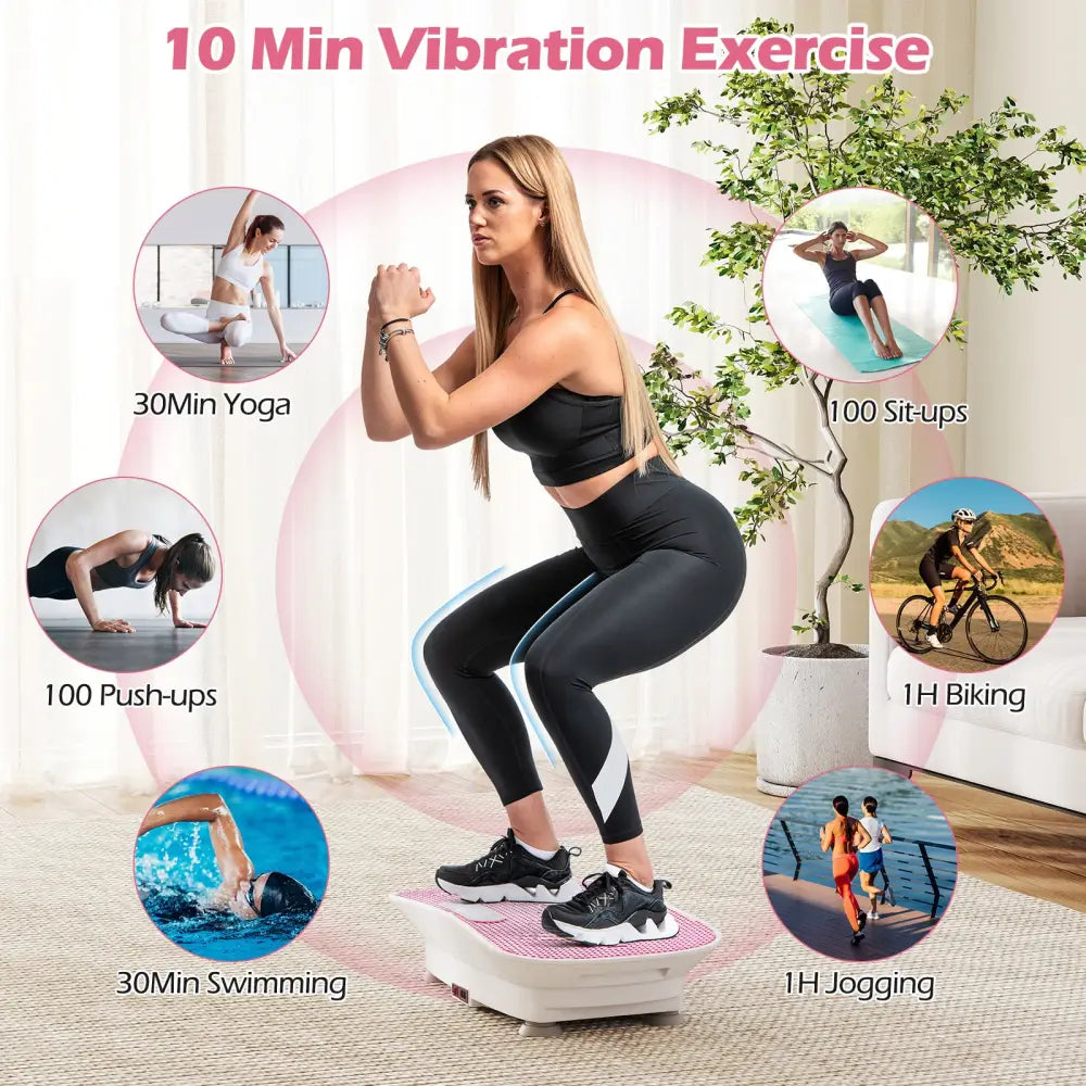 Vibration Plate Exercise Machine for Lymphatic Drainage and Weight Loss with 10 Speed Intensities-White - White & Pink