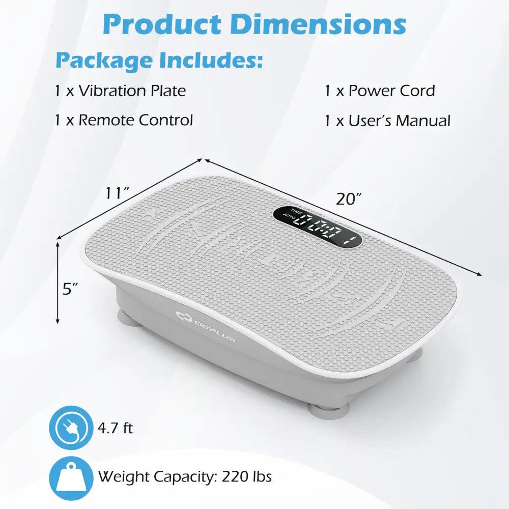 Vibration Plate Exercise Machine for Lymphatic Drainage and Weight Loss with 10 Speed Intensities-Gray - Gray