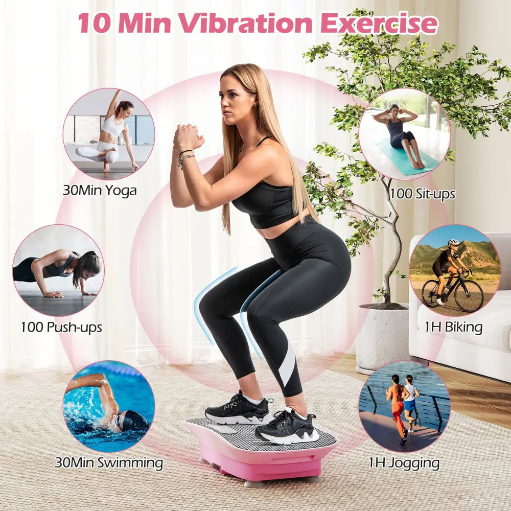 Vibration Plate Exercise Machine for Lymphatic Drainage and Weight Loss with 10 Speed Intensities-Pink - Pink