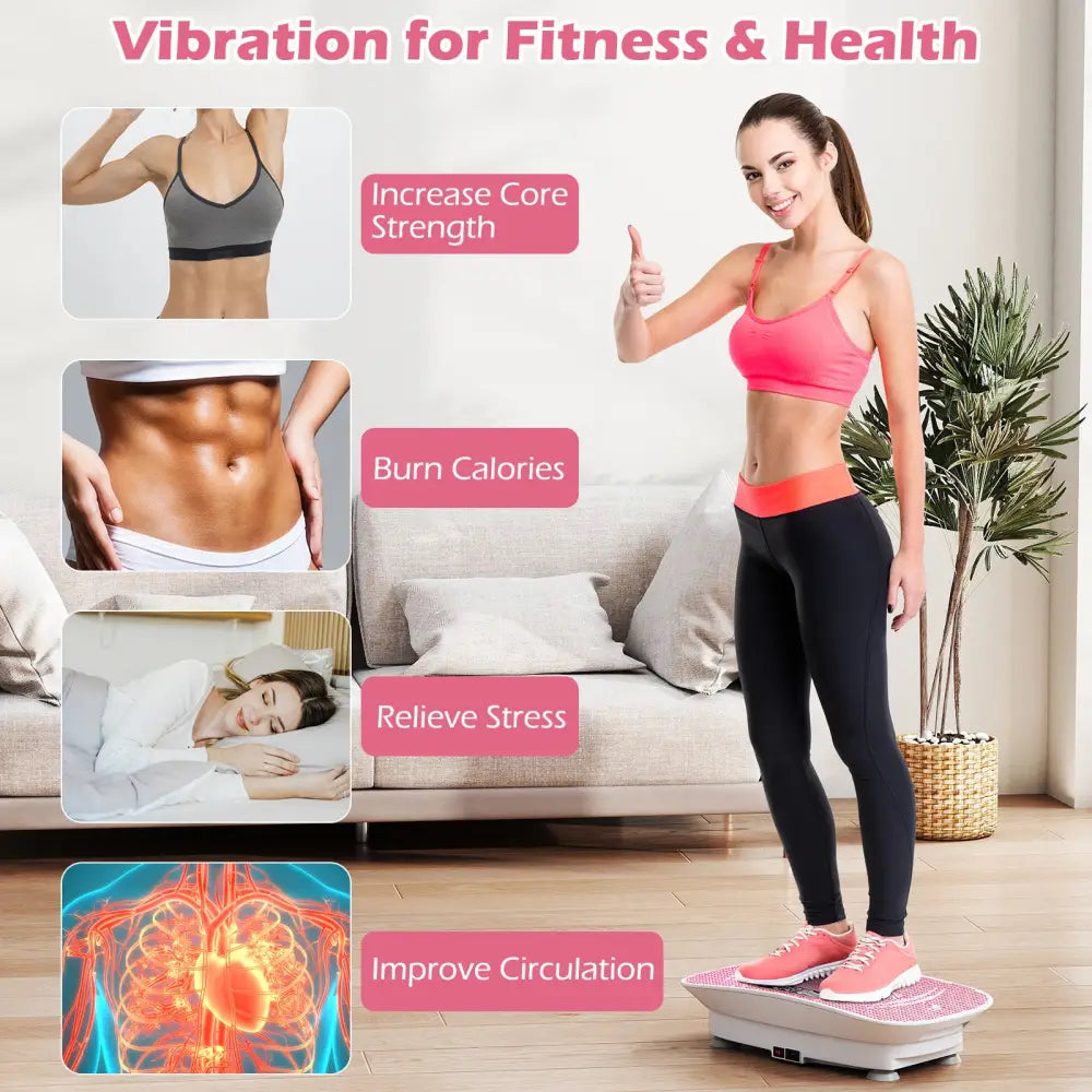 Vibration Plate Exercise Machine for Lymphatic Drainage and Weight Loss with 10 Speed Intensities-White - White & Pink