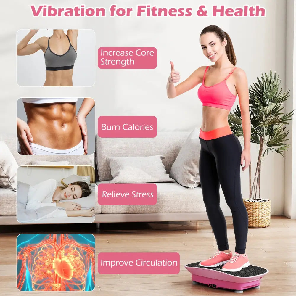 Vibration Plate Exercise Machine for Lymphatic Drainage and Weight Loss with 10 Speed Intensities-Pink - Pink