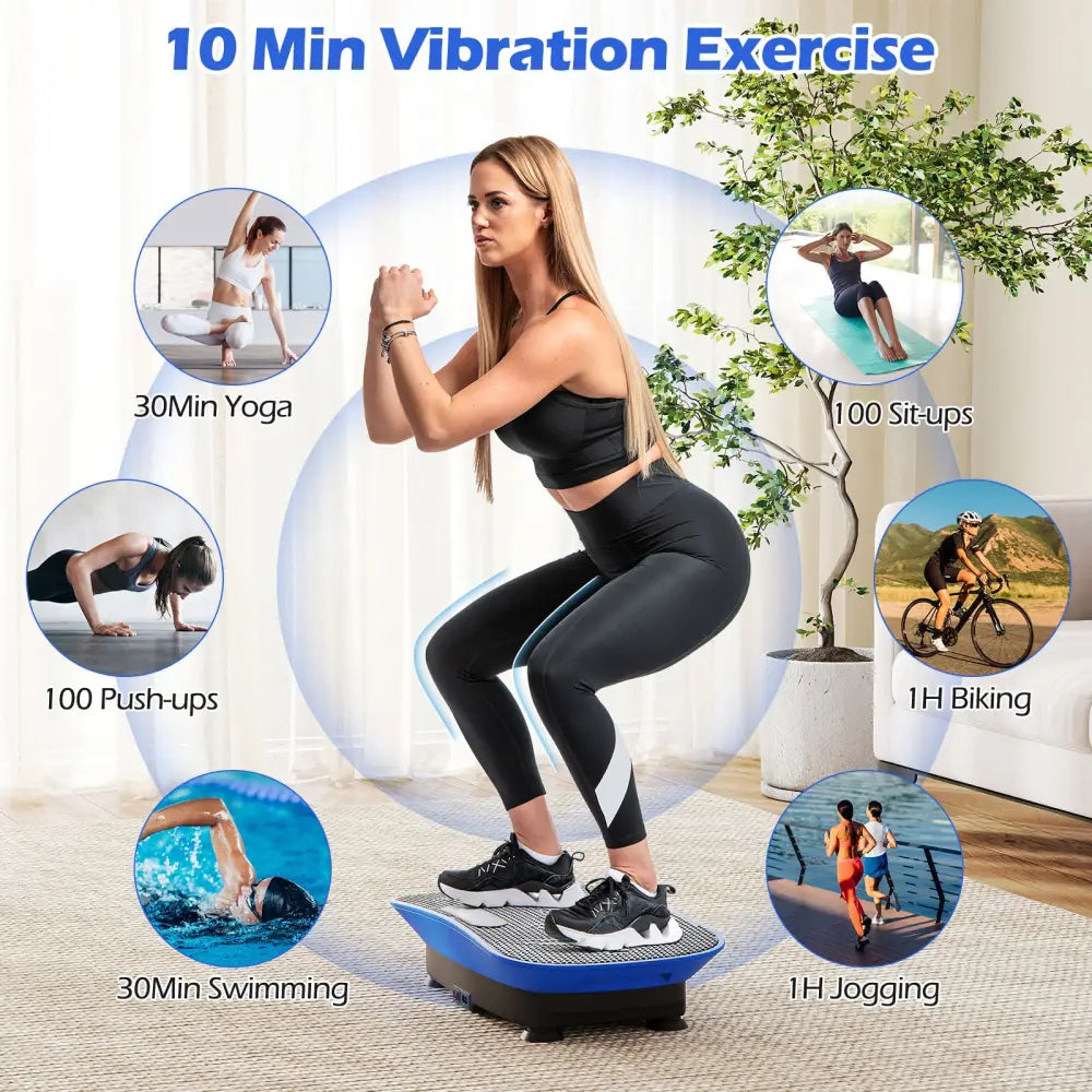 Vibration Plate Exercise Machine for Lymphatic Drainage and Weight Loss with 10 Speed Intensities-Navy - Navy